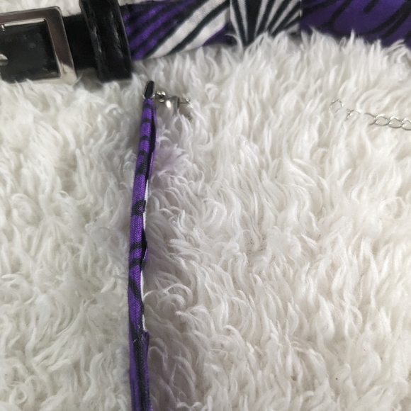 Upcycled Hand Crafted Matching Choker and Belt Set. Purple/White/Black. - Picture 3 of 11
